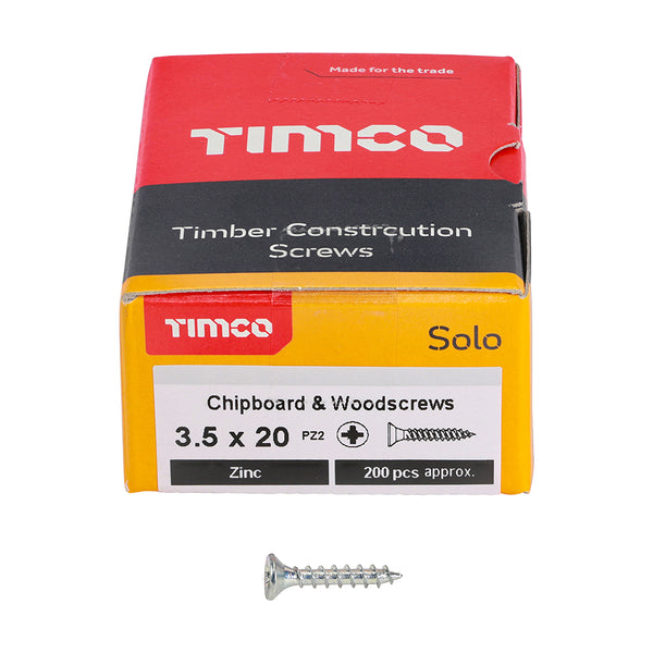 TIMCO Solo Countersunk Silver Woodscrews - 3.5 x 20 (200pcs)