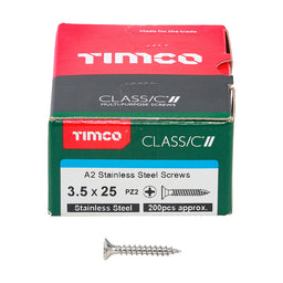 TIMCO Classic Multi-Purpose Countersunk A2 Stainless Steel Woodcrews - 3.5 x 25 (200pcs)