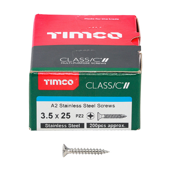 TIMCO Classic Multi-Purpose Countersunk A2 Stainless Steel Woodcrews - 3.5 x 25 (200pcs)