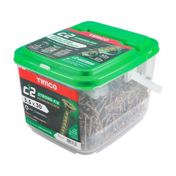 TIMCO C2 Strong-Fix Multi-Purpose Premium Countersunk Gold Woodscrews - 3.5 x 30 (1800pcs)