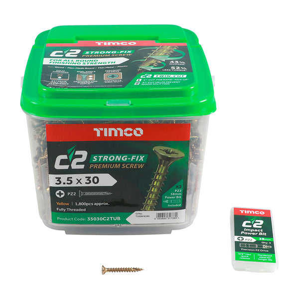 TIMCO C2 Strong-Fix Multi-Purpose Premium Countersunk Gold Woodscrews - 3.5 x 30 (1800pcs)