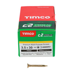 TIMCO C2 Strong-Fix Multi-Purpose Premium Countersunk Gold Woodscrews - 3.5 x 30 (200pcs)