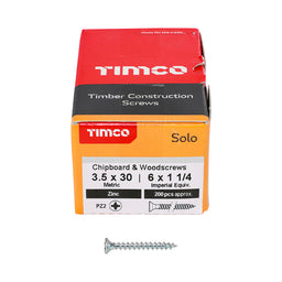 TIMCO Solo Countersunk Silver Woodscrews - 3.5 x 30 (200pcs)