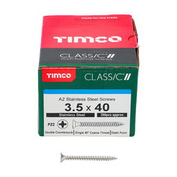 TIMCO Classic Multi-Purpose Countersunk A2 Stainless Steel Woodcrews - 3.5 x 40 (200pcs)