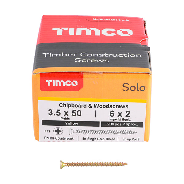 TIMCO Solo Countersunk Gold Woodscrews - 3.5 x 50 (200pcs)