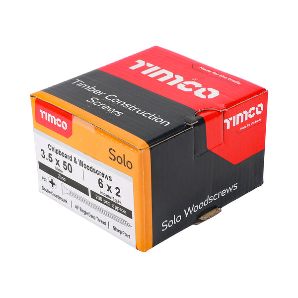 TIMCO Solo Countersunk Silver Woodscrews - 3.5 x 50 (200pcs)