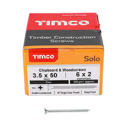 TIMCO Solo Countersunk Silver Woodscrews - 3.5 x 50 (200pcs)