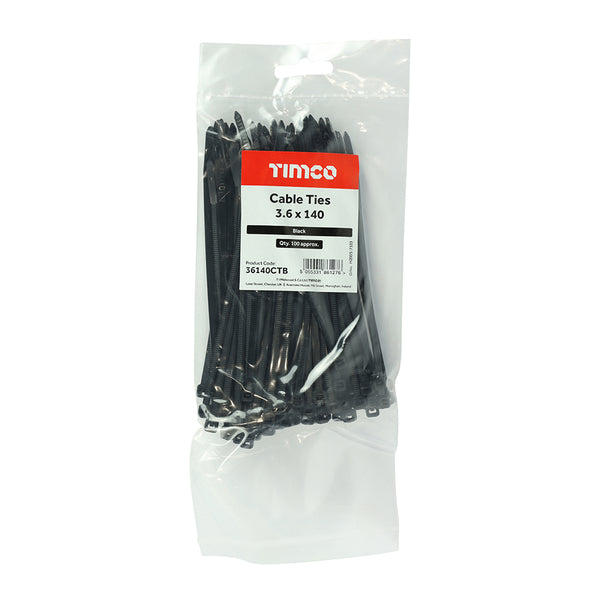 TIMCO Cable Ties Black - 3.6 x 140 (100pcs)