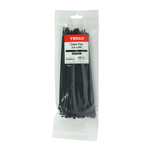 TIMCO Cable Ties Black - 3.6 x 200 (100pcs)