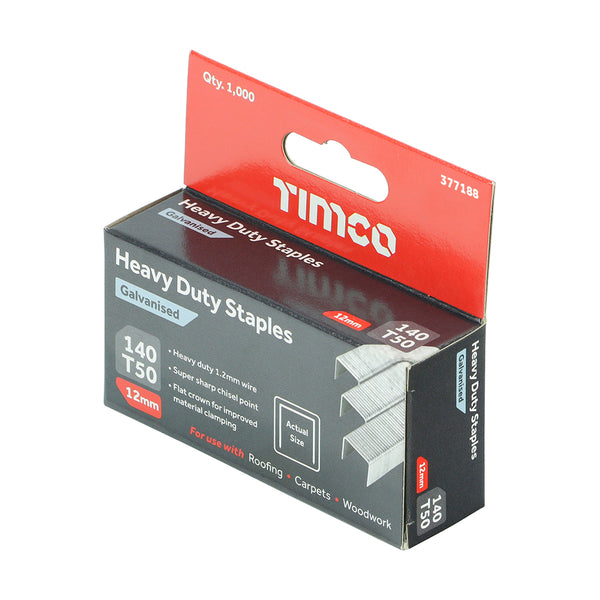 TIMCO Heavy Duty Chisel Point Galvanised Staples  - 12mm (5000pcs)