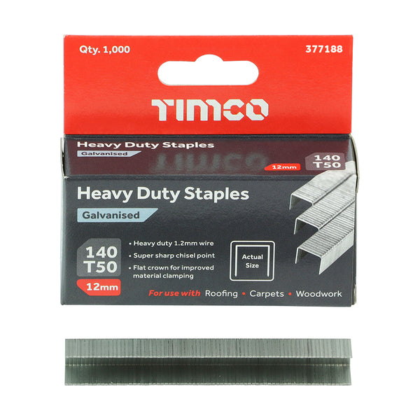 TIMCO Heavy Duty Chisel Point Galvanised Staples  - 12mm (5000pcs)