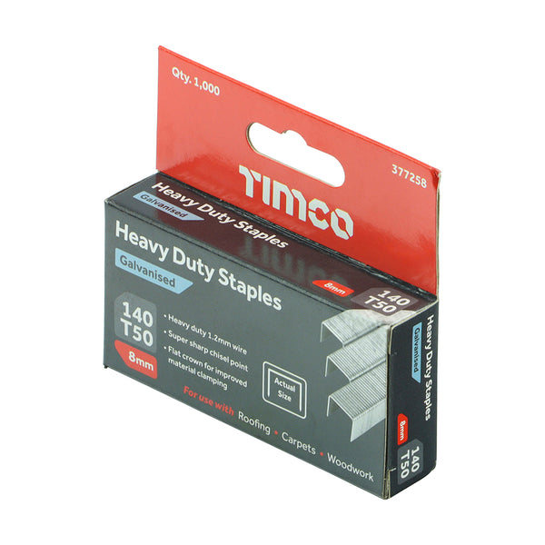 TIMCO Heavy Duty Chisel Point Galvanised Staples  - 8mm (1000pcs)