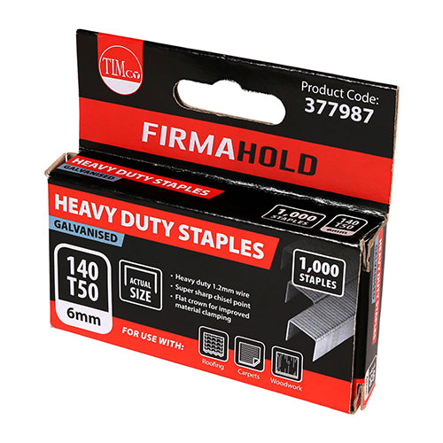 TIMCO Heavy Duty Chisel Point Galvanised Staples  - 6mm (1000pcs)