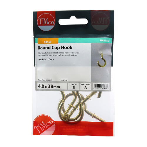 TIMCO Cup Hooks Round Electro Brass - 38mm (5pcs)