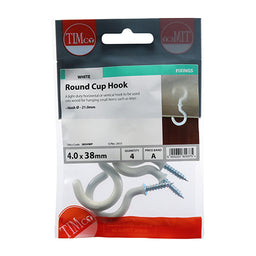 TIMCO Cup Hooks Round White - 38mm (4pcs)