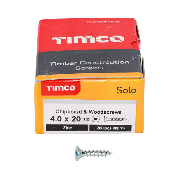 TIMCO Solo Countersunk Silver Woodscrews - 4.0 x 20 (200pcs)