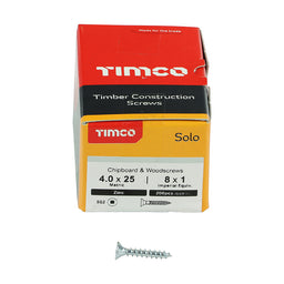 TIMCO Solo Countersunk Silver Woodscrews - 4.0 x 25 (200pcs)