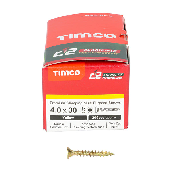 TIMCO C2 Clamp-Fix Multi-Purpose Premium Countersunk Gold Woodscrews - 4.0 x 30 (200pcs)