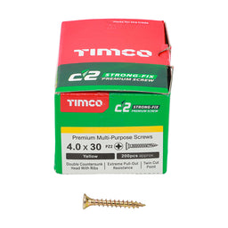 TIMCO C2 Strong-Fix Multi-Purpose Premium Countersunk Gold Woodscrews - 4.0 x 30 (200pcs)