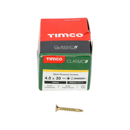 TIMCO Classic Multi-Purpose Countersunk Gold Woodscrews - 4.0 x 30 (200pcs)