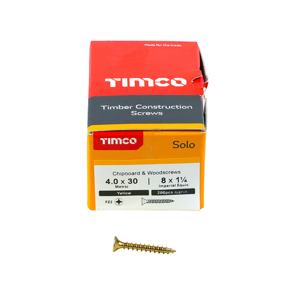 TIMCO Solo Countersunk Gold Woodscrews - 4.0 x 30 (200pcs)