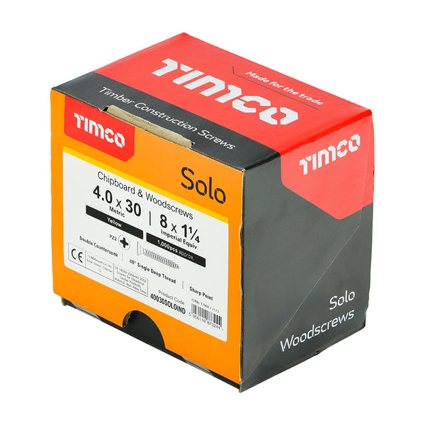 TIMCO Solo Countersunk Gold Woodscrews - 4.0 x 30 (1000pcs)