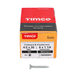 TIMCO Solo Countersunk Silver Woodscrews - 4.0 x 30 (200pcs)