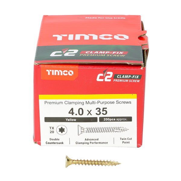 TIMCO C2 Clamp-Fix Multi-Purpose Premium Countersunk Gold Woodscrews - 4.0 x 35 (200pcs)