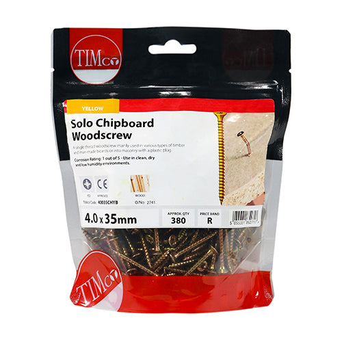 TIMCO Solo Countersunk Gold Woodscrews - 4.0 x 35 (380pcs)