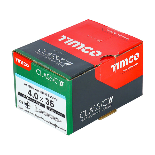TIMCO Classic Multi-Purpose Countersunk A4 Stainless Steel Woodcrews - 4.0 x 35 (200pcs)