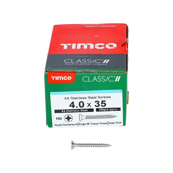TIMCO Classic Multi-Purpose Countersunk A4 Stainless Steel Woodcrews - 4.0 x 35 (200pcs)