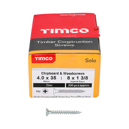 TIMCO Solo Countersunk Silver Woodscrews - 4.0 x 35 (200pcs)