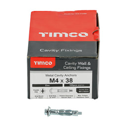 TIMCO Metal Cavity Anchors Silver - M4 x 38 (45mm Screw) (100pcs)