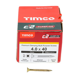 TIMCO C2 Clamp-Fix Multi-Purpose Premium Countersunk Gold Woodscrews - 4.0 x 40 (200pcs)