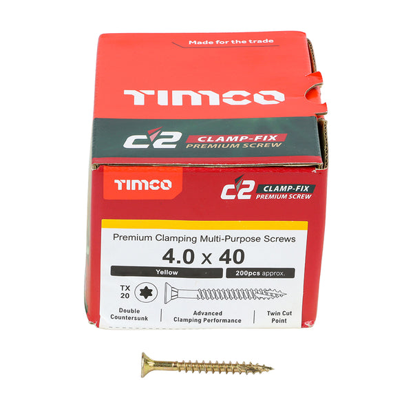 TIMCO C2 Clamp-Fix Multi-Purpose Premium Countersunk Gold Woodscrews - 4.0 x 40 (200pcs)