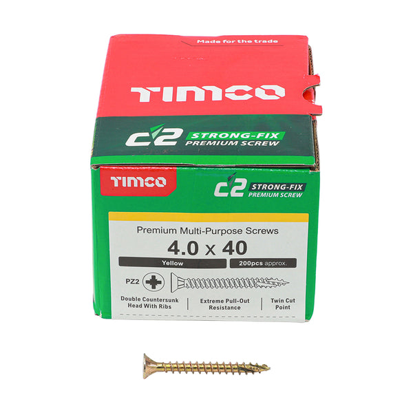 TIMCO C2 Strong-Fix Multi-Purpose Premium Countersunk Gold Woodscrews - 4.0 x 40 (200pcs)