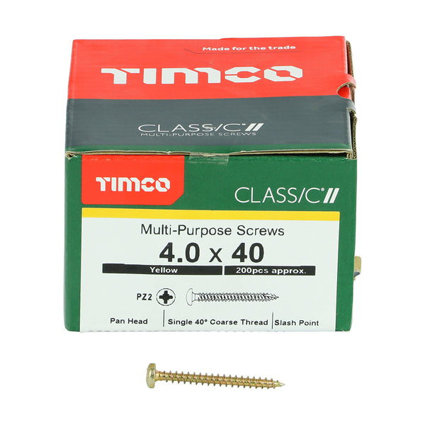 TIMCO Classic Multi-Purpose Pan Head Gold Woodscrews - 4.0 x 40 (200pcs)