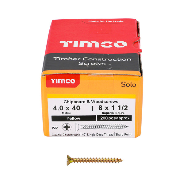 TIMCO Solo Countersunk Gold Woodscrews - 4.0 x 40 (200pcs)