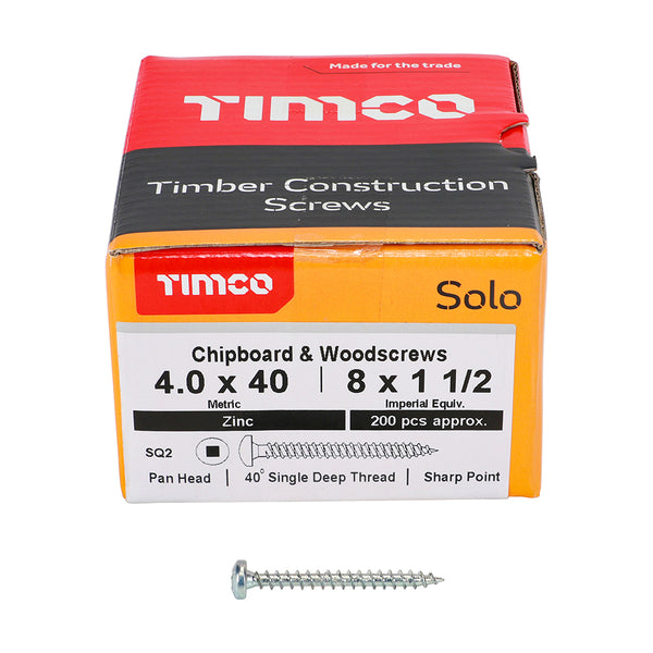 TIMCO Solo Pan Head Silver Woodscrews - 4.0 x 40 (200pcs)