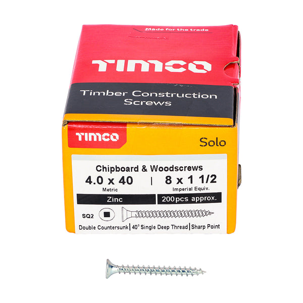 TIMCO Solo Countersunk Silver Woodscrews - 4.0 x 40 (200pcs)