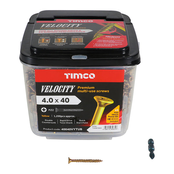 TIMCO Velocity Premium Multi-Use Countersunk Gold Woodscrews - 4.0 x 40 (1200pcs)