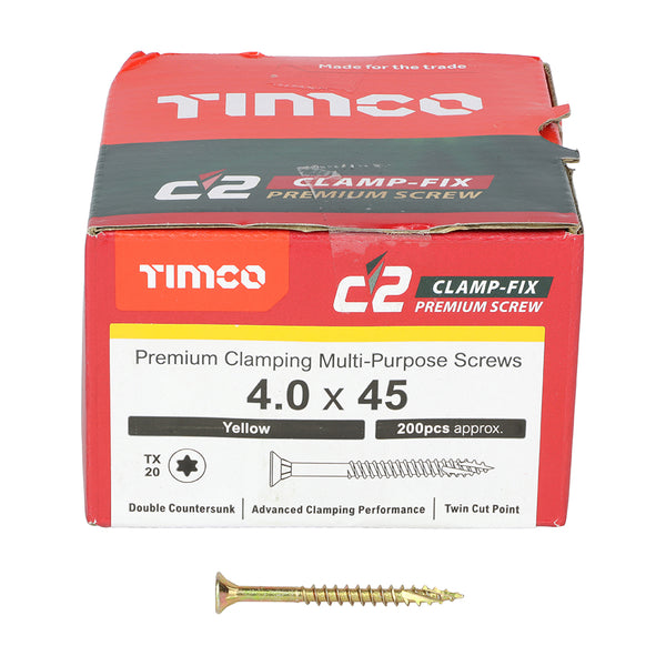 TIMCO C2 Clamp-Fix Multi-Purpose Premium Countersunk Gold Woodscrews - 4.0 x 45 (200pcs)