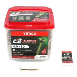 TIMCO C2 Clamp-Fix Multi-Purpose Premium Countersunk Gold Woodscrews - 4.0 x 50 (800pcs)