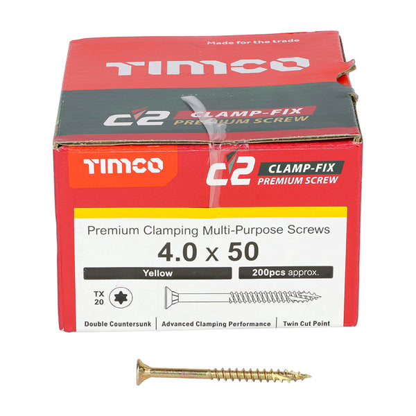 TIMCO C2 Clamp-Fix Multi-Purpose Premium Countersunk Gold Woodscrews - 4.0 x 50 (200pcs)