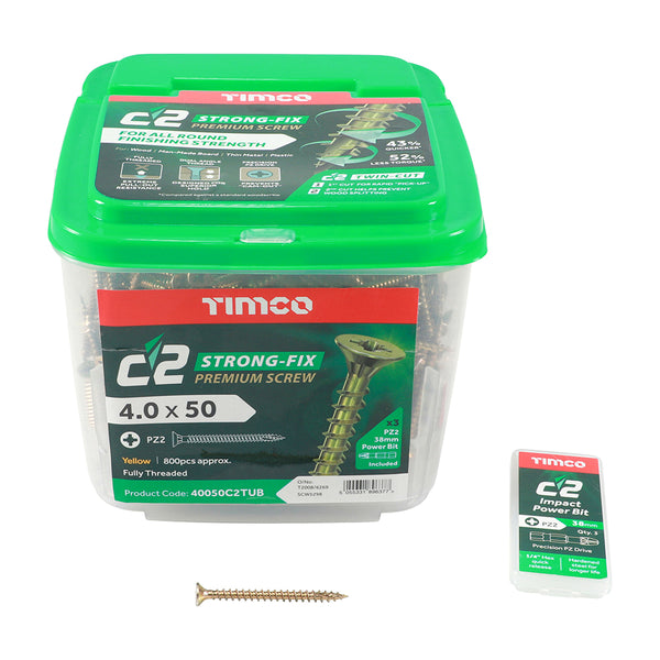 TIMCO C2 Strong-Fix Multi-Purpose Premium Countersunk Gold Woodscrews - 4.0 x 50 (800pcs)