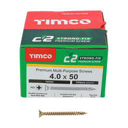 TIMCO C2 Strong-Fix Multi-Purpose Premium Countersunk Gold Woodscrews - 4.0 x 50 (200pcs)