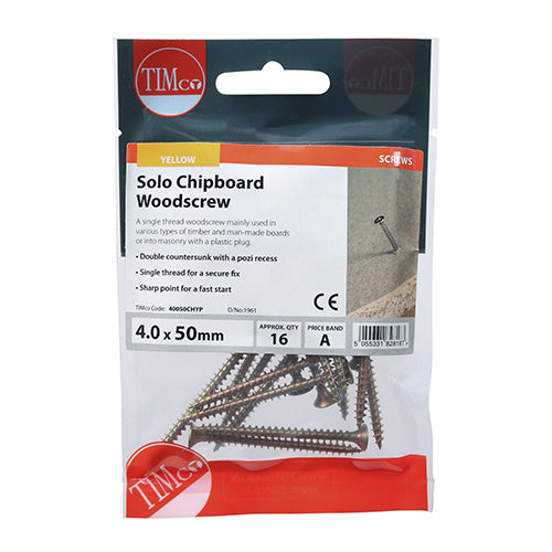 TIMCO Solo Countersunk Gold Woodscrews - 4.0 x 50 (16pcs)