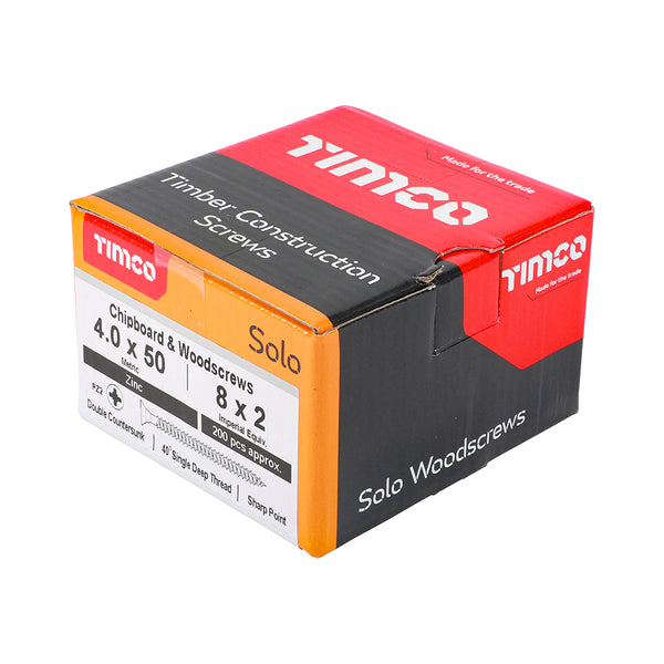 TIMCO Solo Countersunk Silver Woodscrews - 4.0 x 50 (200pcs)