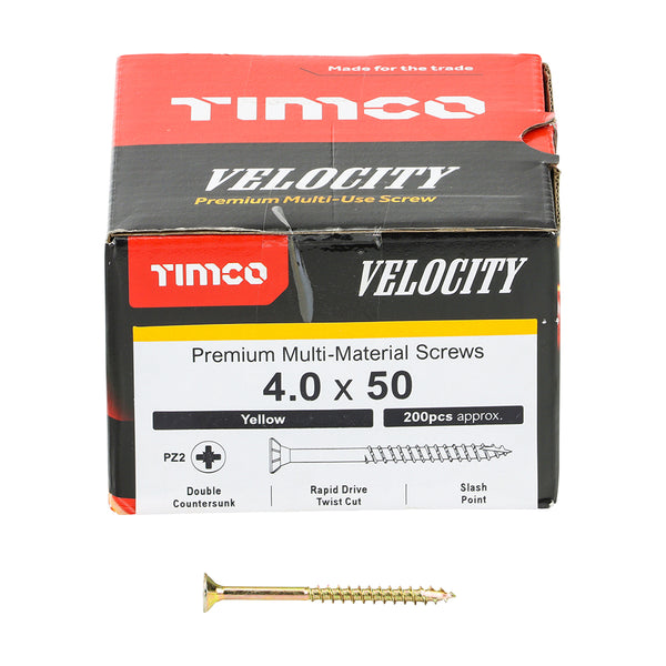 TIMCO Velocity Premium Multi-Use Countersunk Gold Woodscrews - 4.0 x 50 (200pcs)