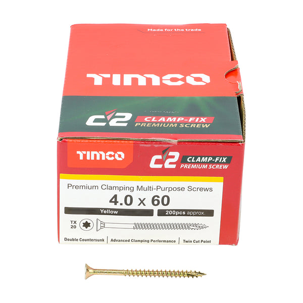 TIMCO C2 Clamp-Fix Multi-Purpose Premium Countersunk Gold Woodscrews - 4.0 x 60 (200pcs)